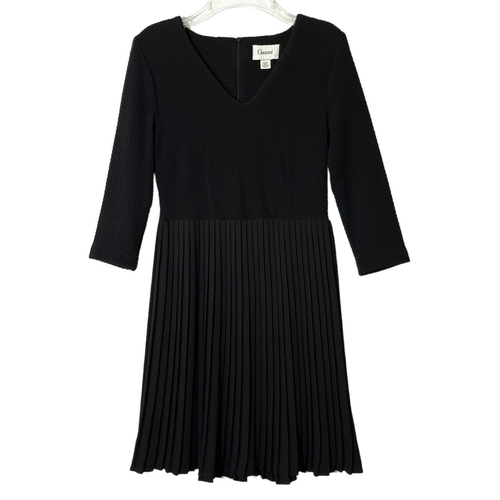 Ganni x Anthropologie Fulton Black Pleated Knit A-Line Cocktail Mini Dress Small